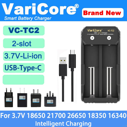 VCQ4 4-Slot Intelligent Battery Charger Portable for 3.7V Lithium 18650 26650 21700 18500 18350 1.2V NI-MH Ni-Cd AA AAA